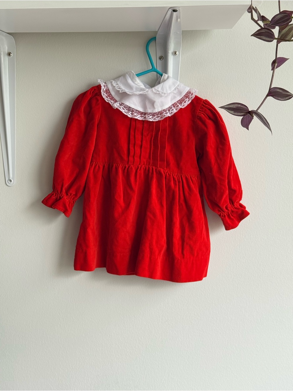 Vintage Comfy Lil Angel Red‎ Velvet Baby Dress Removable Lace Collar 24M